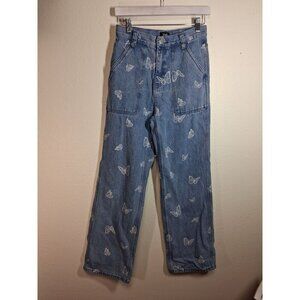 Simple Society Denim Blue Jeans Butterfly Print Boho Y2K Retro Casual Size 1/25